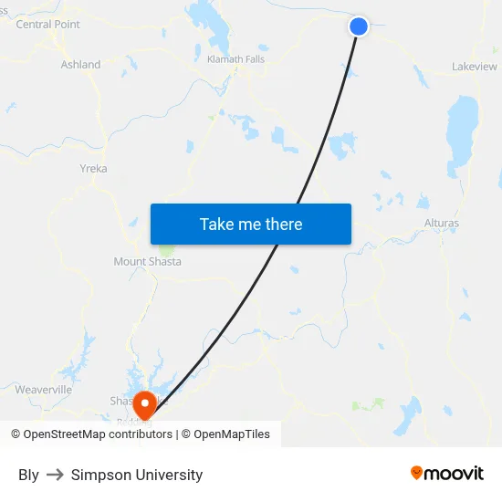 Bly to Simpson University map