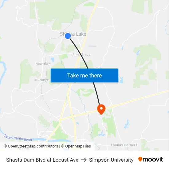 Shasta Dam Blvd at Locust Ave to Simpson University map