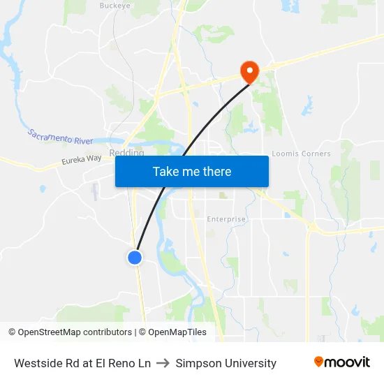 Westside Rd at El Reno Ln to Simpson University map
