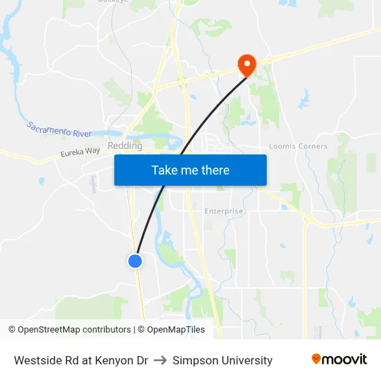 Westside Rd at Kenyon Dr to Simpson University map