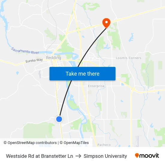 Westside Rd at Branstetter Ln to Simpson University map