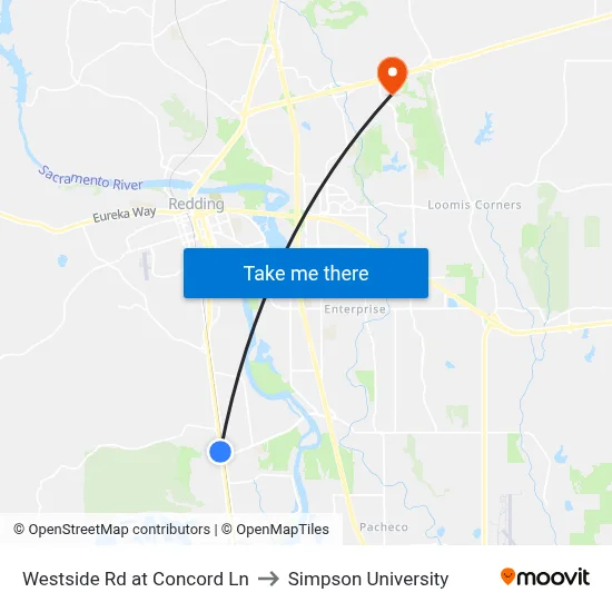 Westside Rd at Concord Ln to Simpson University map