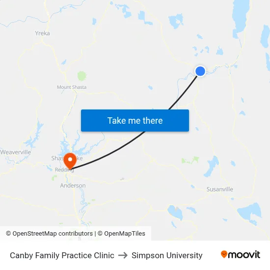 Canby Family Practice Clinic to Simpson University map