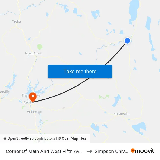 Corner Of Main And West Fifth Ave (Rite Aid) to Simpson University map