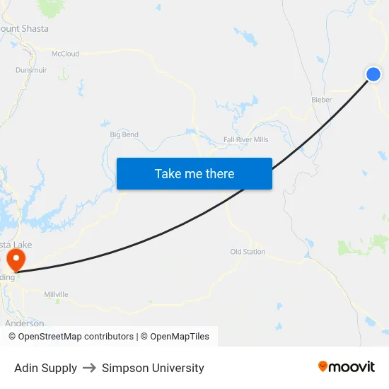 Adin Supply to Simpson University map