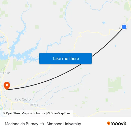 Mcdonalds Burney to Simpson University map
