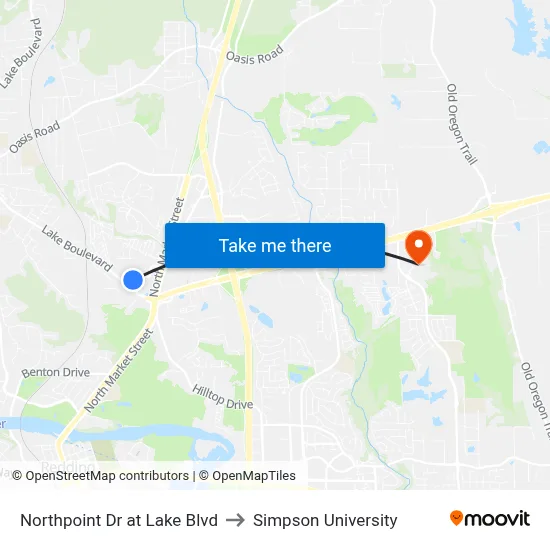 Northpoint Dr at Lake Blvd to Simpson University map