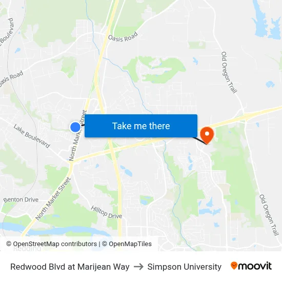 Redwood Blvd at Marijean Way to Simpson University map