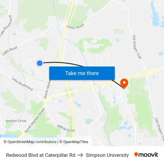 Redwood Blvd at Caterpillar Rd to Simpson University map