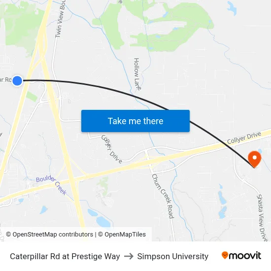 Caterpillar Rd at Prestige Way to Simpson University map