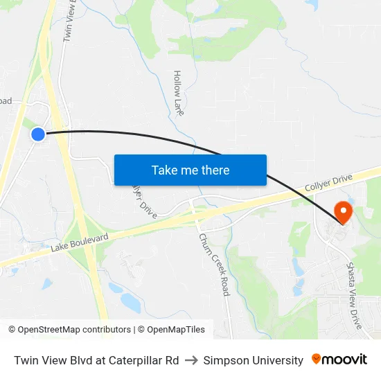 Twin View Blvd at Caterpillar Rd to Simpson University map