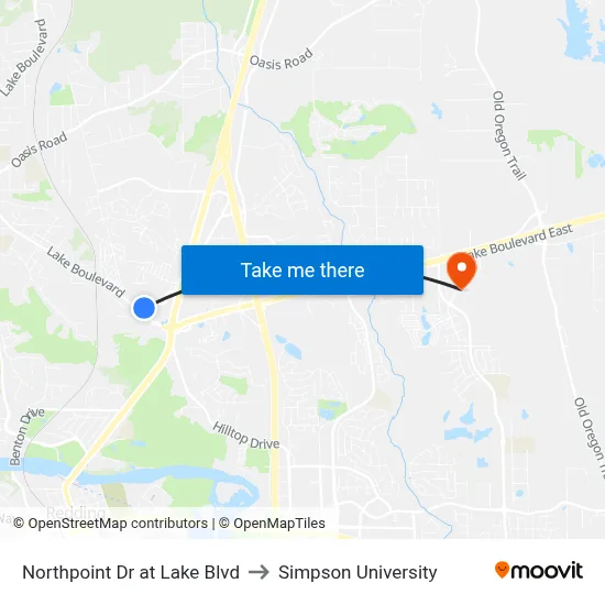 Northpoint Dr at Lake Blvd to Simpson University map