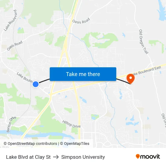 Lake Blvd at Clay St to Simpson University map
