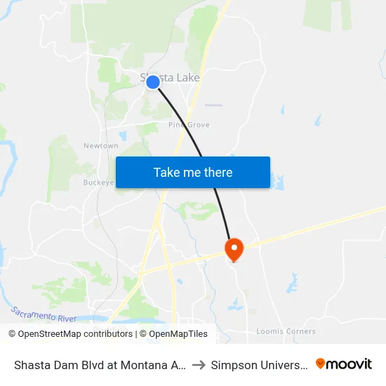 Shasta Dam Blvd at Montana Ave to Simpson University map