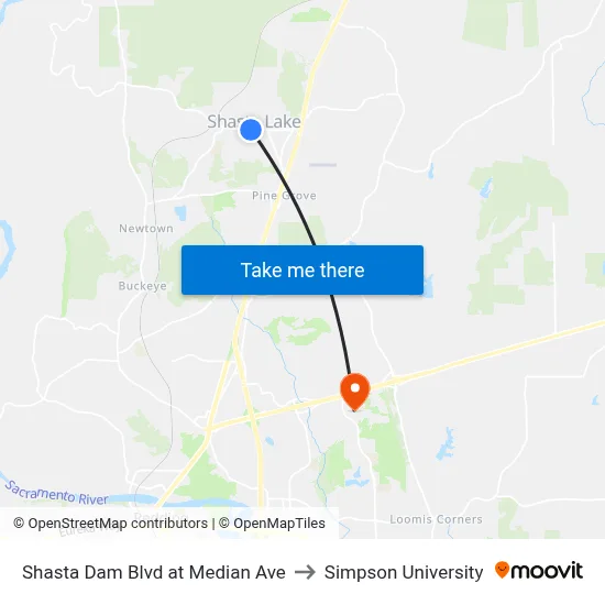Shasta Dam Blvd at Median Ave to Simpson University map