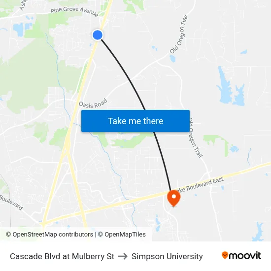 Cascade Blvd at Mulberry St to Simpson University map