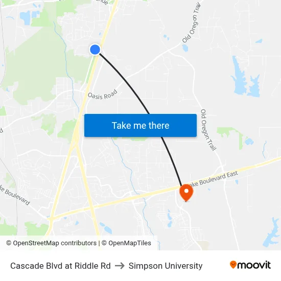 Cascade Blvd at Riddle Rd to Simpson University map