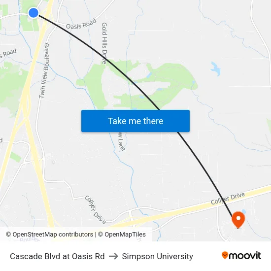 Cascade Blvd at Oasis Rd to Simpson University map
