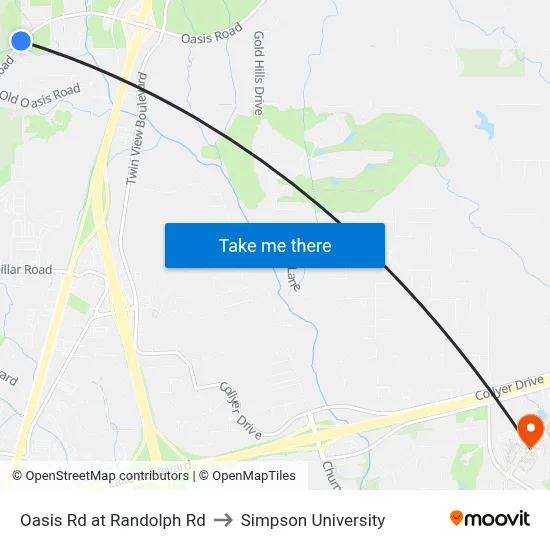 Oasis Rd at Randolph Rd to Simpson University map