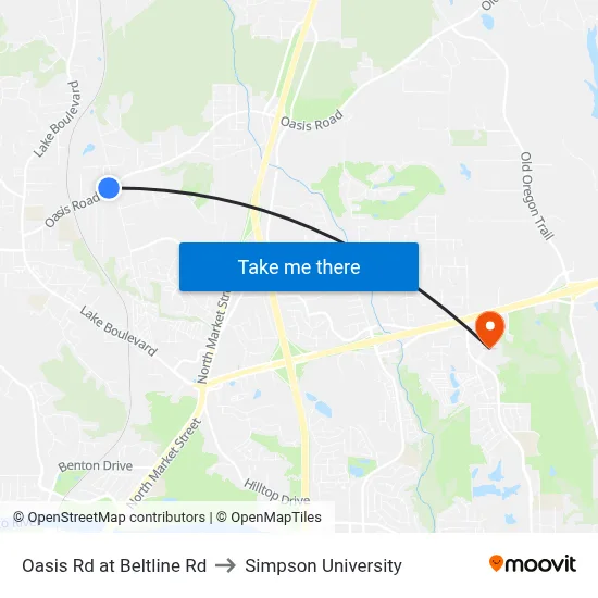 Oasis Rd at Beltline Rd to Simpson University map