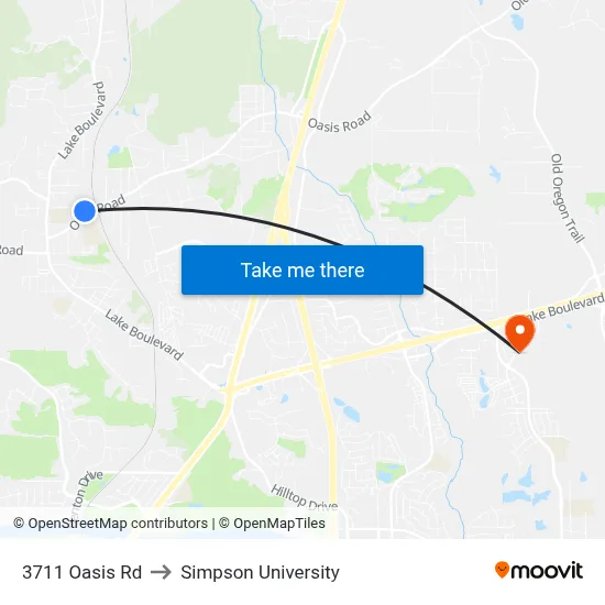 3711 Oasis Rd to Simpson University map