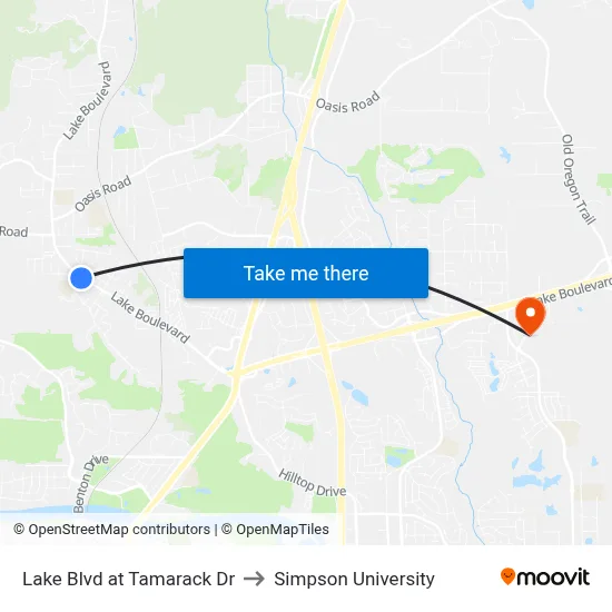 Lake Blvd at Tamarack Dr to Simpson University map