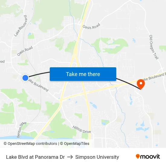 Lake Blvd at Panorama Dr to Simpson University map