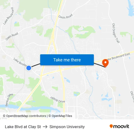 Lake Blvd at Clay St to Simpson University map