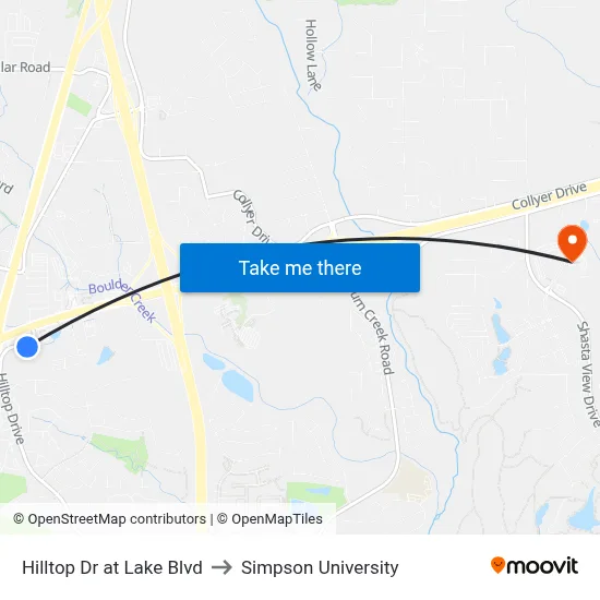 Hilltop Dr at Lake Blvd to Simpson University map