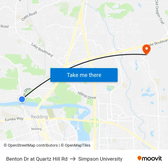 Benton Dr at Quartz Hill Rd to Simpson University map