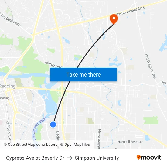Cypress Ave at Beverly Dr to Simpson University map