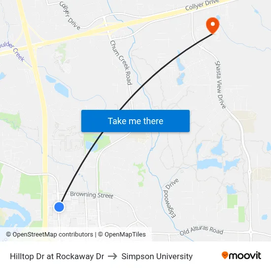 Hilltop Dr at Rockaway Dr to Simpson University map