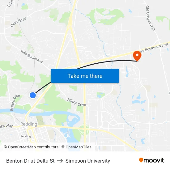 Benton Dr at Delta St to Simpson University map