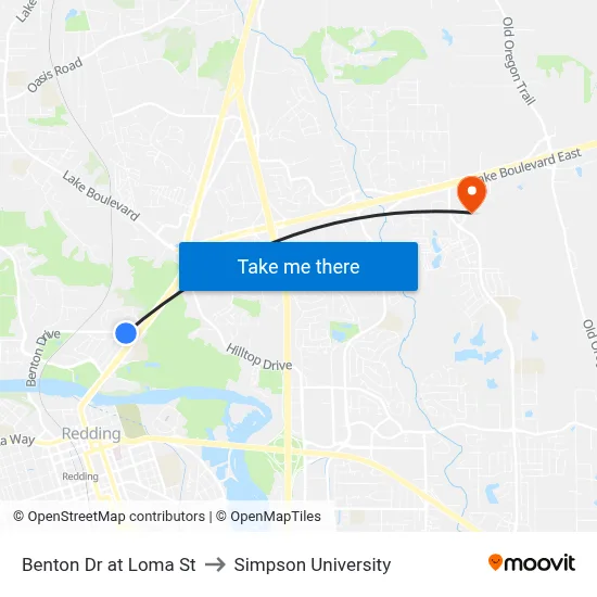 Benton Dr at Loma St to Simpson University map