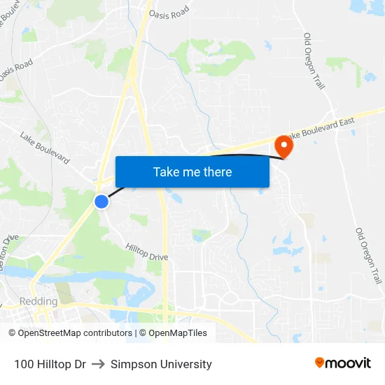 100 Hilltop Dr to Simpson University map