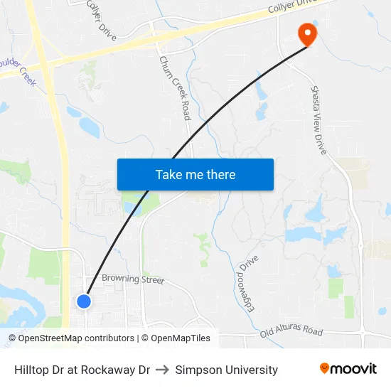 Hilltop Dr at Rockaway Dr to Simpson University map