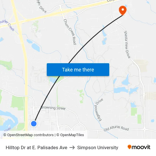 Hilltop Dr at E. Palisades Ave to Simpson University map