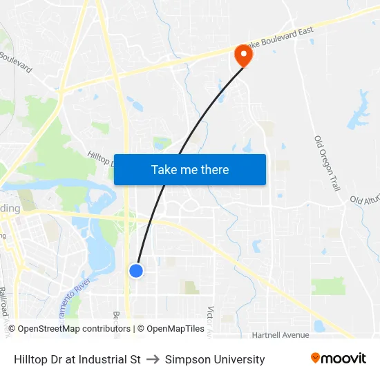 Hilltop Dr at Industrial St to Simpson University map
