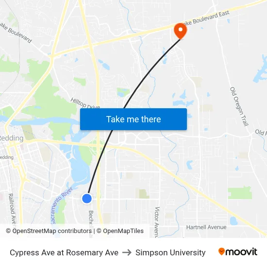 Cypress Ave at Rosemary Ave to Simpson University map