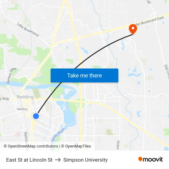 East St at Lincoln St to Simpson University map