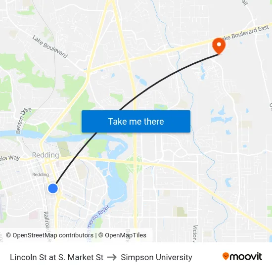 Lincoln St at S. Market St to Simpson University map