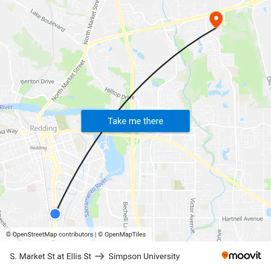 S. Market St at Ellis St to Simpson University map