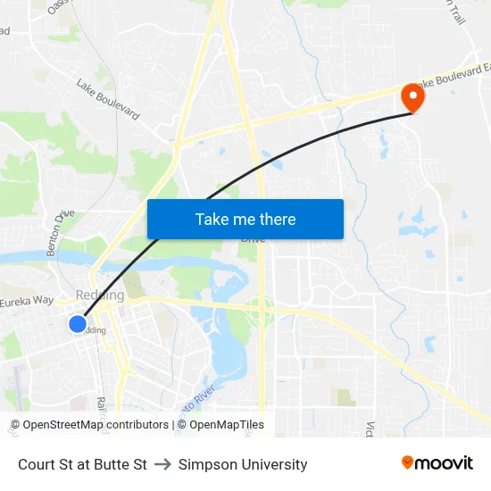 Court St at Butte St to Simpson University map