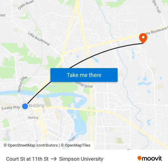 Court St at 11th St to Simpson University map