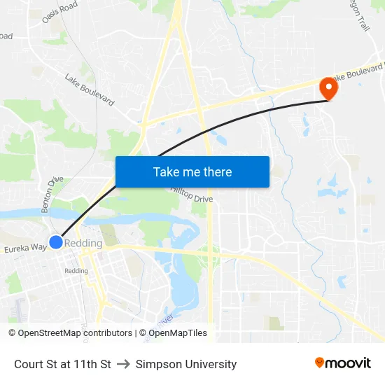 Court St at 11th St to Simpson University map