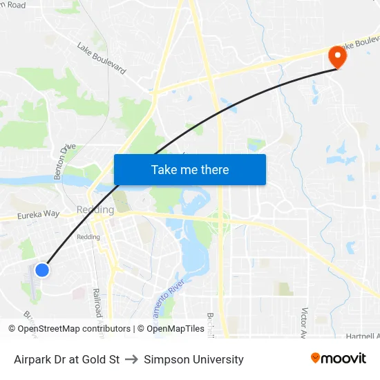 Airpark Dr at Gold St to Simpson University map