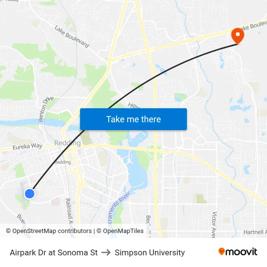 Airpark Dr at Sonoma St to Simpson University map