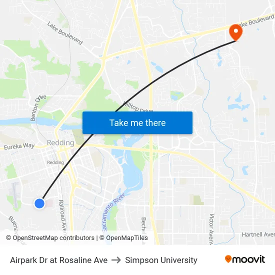 Airpark Dr at Rosaline Ave to Simpson University map