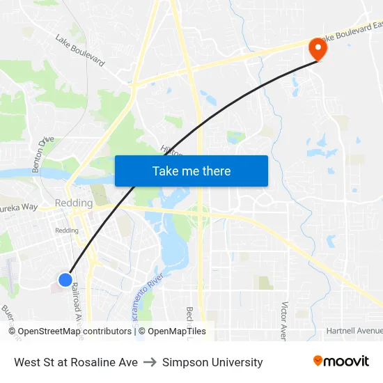 West St at Rosaline Ave to Simpson University map