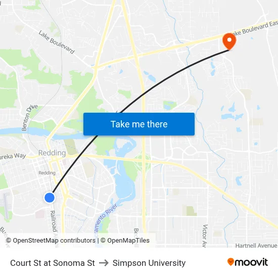 Court St at Sonoma St to Simpson University map